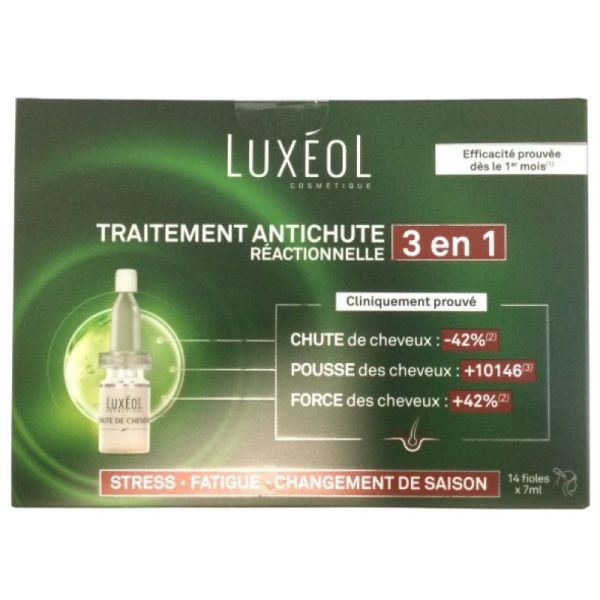 LUXÉOL - Traitement anti chute réactionnelle 3 en 1 - 14 fioles programme 1 mois