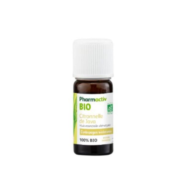 PHARMACTIV BIO Citronnelle de Java (Cymbopogon winterianus) Huile Essentielle 10ml - 100% Pure et Naturelle