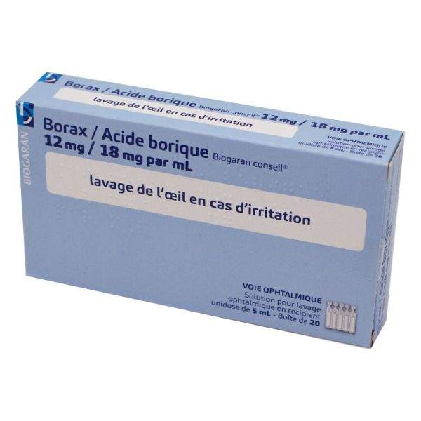 Borax/Acide borique unidoses lavage des yeux Biogaran, dacryoserum