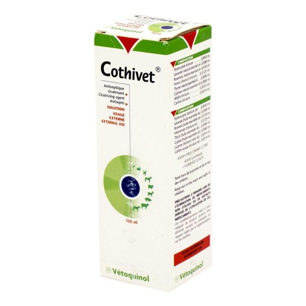 COTHIVET 100ml Antiseptique Cicatrisant - Solution à Usage Externe pour Chiens, Chats, Eq