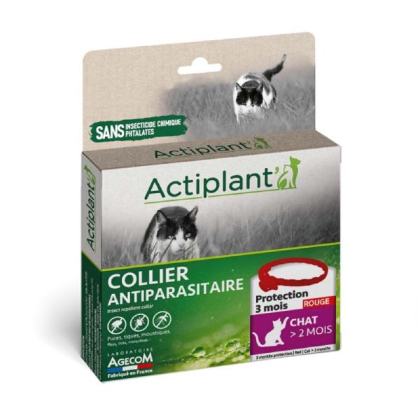 ACTIPLANT CHAT Collier Antiparasitaire Rouge 35cm - Puces, Tiques, Moustiques