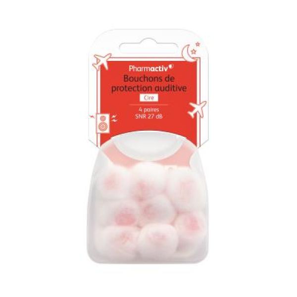 PHARMACTIV - Bouchons de protection auditive en cire , 4 PAIRES sur 27dB