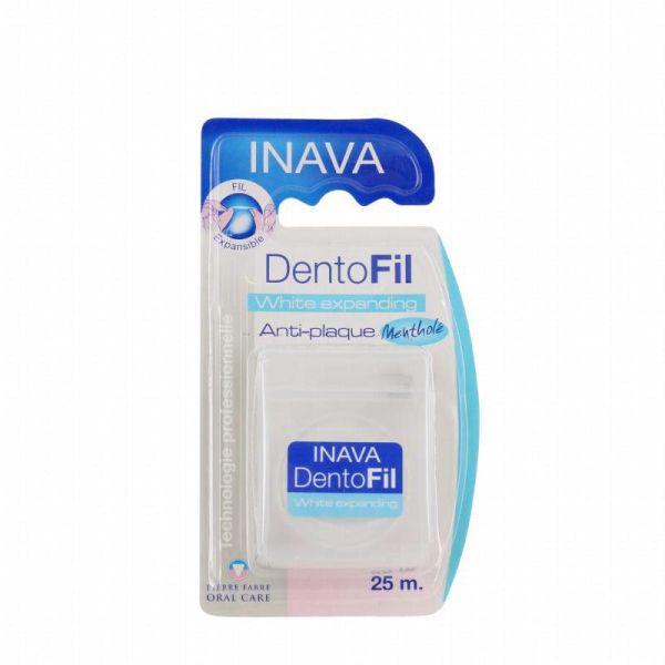 INAVA Dentofil White Expanding - Fil Dentaire Mentholé Anti Plaque Extensible pour le Nettoyage des