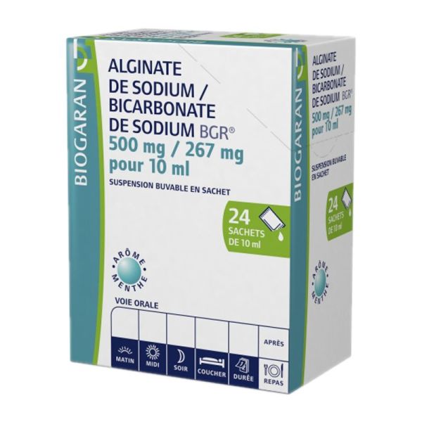 Alginate/Bicarbonate de Sodium 500mg/267 mg Biogaran - 24 sachets 10 ml