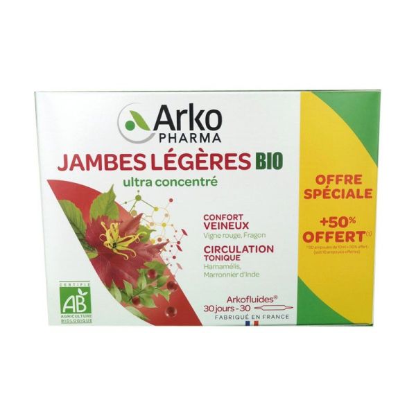 ARKOFLUIDES Jambes Légères BIO - Circulation, Vigne Rouge, Fragon, Hamamélis - Innovation UltraExtra