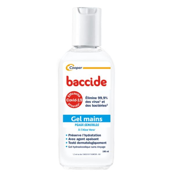 BACCIDE Gel Mains 100 ml Peaux Sensibles - Gel Mains Hydroalcoolique sans Rinçage, sans Parfum Spécial