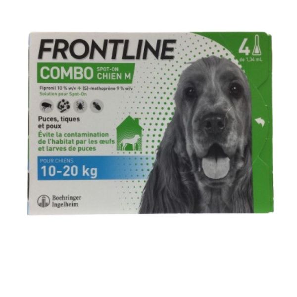 FRONTLINE COMBO Spot On CHIEN M (10 à 20kg) 4 Pipettes de 1.34ml - Anti Parasitaires