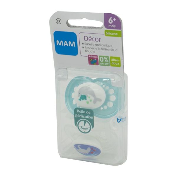 MAM - 2 Sucettes Décor Transparent/Bleu +18 Mois Silicone