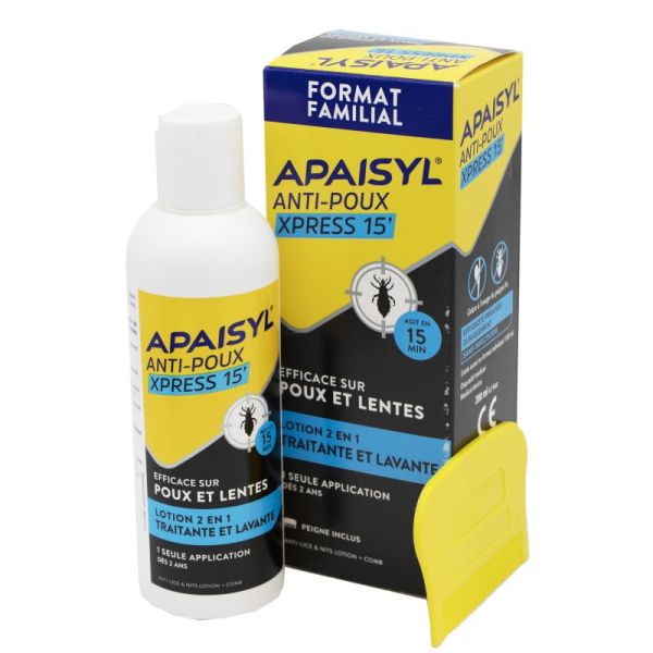 APAISYL Anti Poux XPRESS 15' 200ml - Lotion Traitante et Lavante Anti Poux et Lentes - Dès 2 Ans