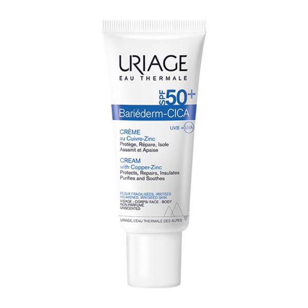 URIAGE BARIEDERM CICA Crème SPF50+ 40ml au Cuivre Zinc - Peaux Fragilisées et Irritées