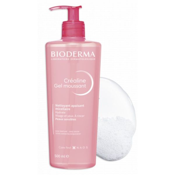 BIODERMA Créaline Gel Moussant 500ml - Nettoyant Micellaire Apaisant Hydratant - Peaux Sensibles