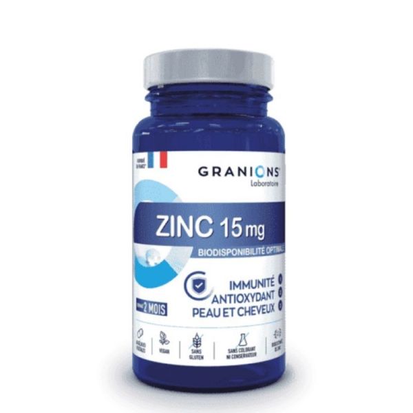 GRANIONS PILULIERS Zinc 15mg 60 Gélules Végétales - Immunité, Antioxydant, Peau et Cheveux