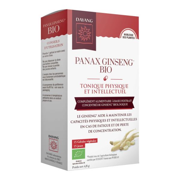 DAYANG GINSENG PANAX 15 Gélules Végétales, Complément Alimentaire Tonique Physique et Intellectuelle