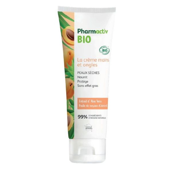 PHARMACTIV BIO La Crème Mains et Ongles 75ml - Peaux Sèches - Aloe Vera Bio, Noyaux d'Abricot