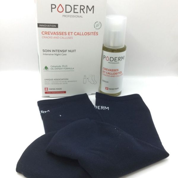 PODERM PROFESSIONAL - Crevasses et Callosités - Soin intensif nuit , Fl/75 ml + chaussettes en gel réparateur, 7640178212329