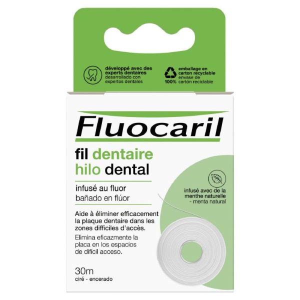 FLUOCARIL Fil Dentaire Infusé au Fluor 30m - Caries et Plaques Interdentaires