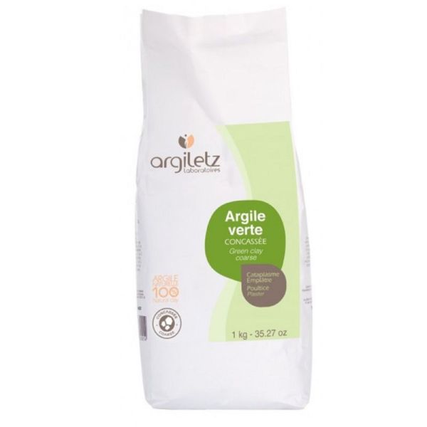 ARGILETZ Argile Verte Concassée en Grains 1kg - Pour Cataplasmes, Emplâtres - 100% Naturelle
