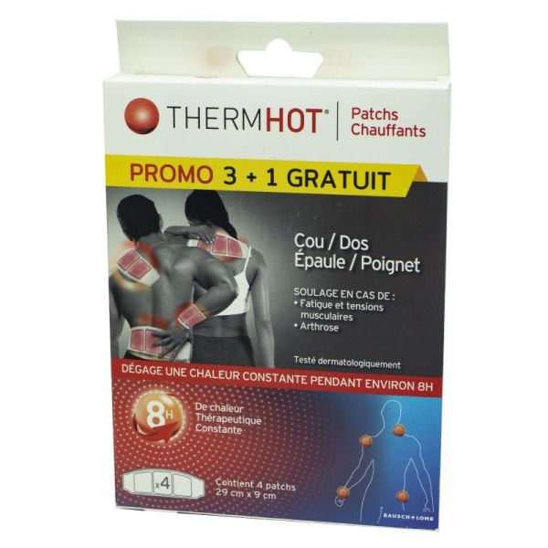 THERMHOT 4 Patchs Chauffants 29 x 9cm - Cou, Dos, Epaule, Poignet