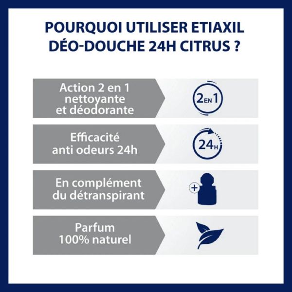 ETIAXIL SOIN Déo Douche 24h Citron 200ml - Gel Lavant Déodorant Anti Odeurs - Transpiration Excessive