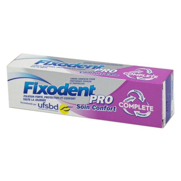 FIXODENT Pro Complete Soin Confort 47g - Fixation + Protection + Confort - Crème Fixatrice Forte