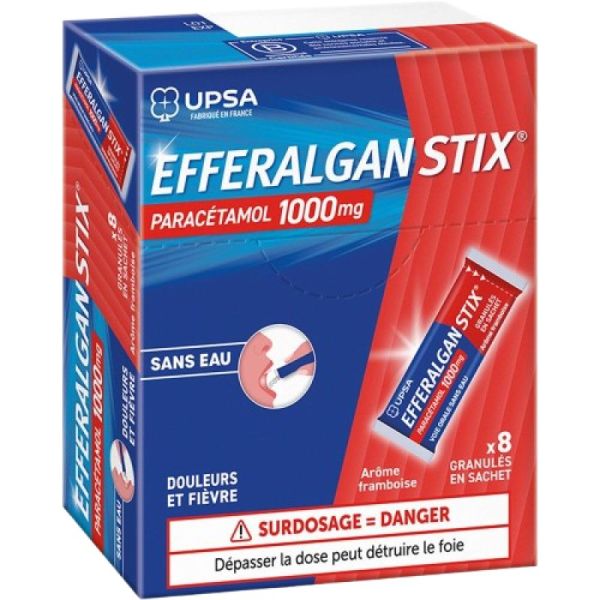 EfferalganSTIX 1000 mg Framboise, granulés - 8 sachets