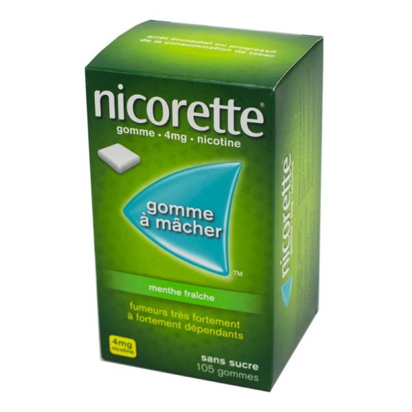 Nicorette 4 mg menthe fraîche, sans sucre - 105 gommes à mâcher
