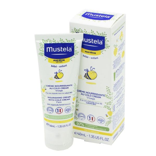 MUSTELA PEAU SECHE Crème Nourrissante Visage au Cold Cream 40ml - Cire d' Abeille BIO