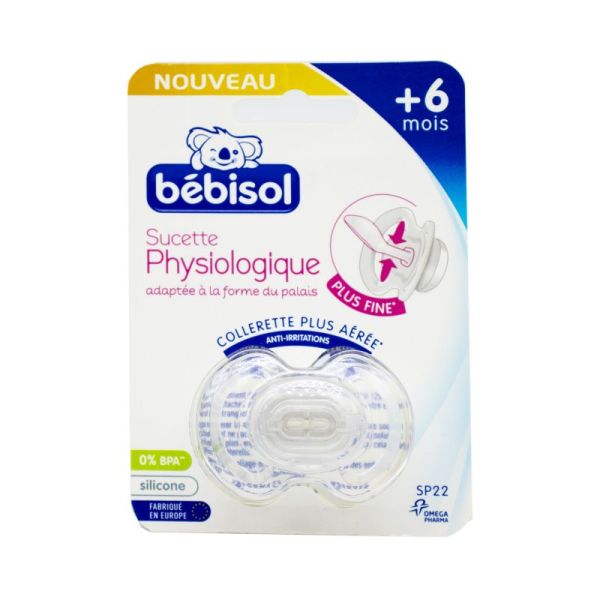 BEBISOL Sucette SP22 Physiologique +6 Mois Silicone Transparente Anti Irritations - Bte/1