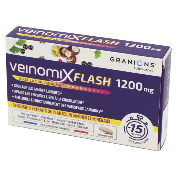 VEINOMIX FLASH 1200mg 30 Comprimés - Circulation Veineuse, Jambes Lourdes