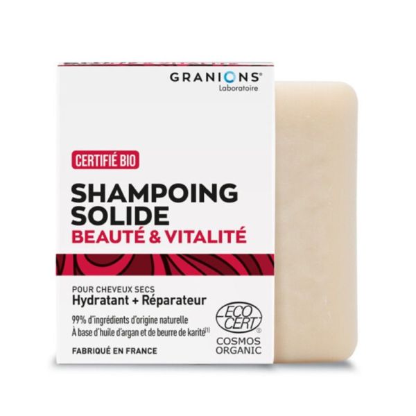 GRANIONS Shampoing Solide Beauté et Vitalité BIO 80g - Cheveux Secs - A base d' Argile Rouge