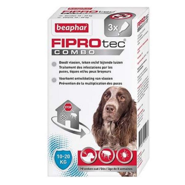 FIPROTEC COMBO Chien Moyen 10 à 20kg 3 Pipettes de 1.34ml - Spot On Antiparasitaire