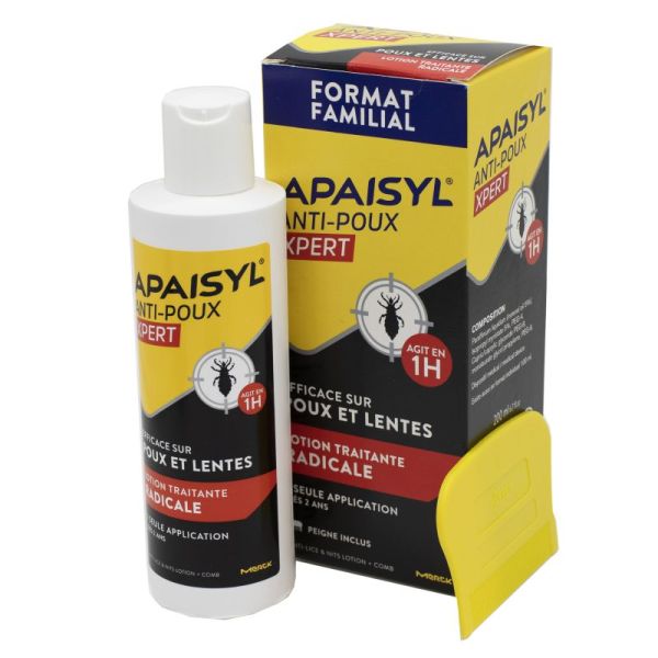 APAISYL XPERT Poux et Lentes 200ml - Lotion Radicale Tuant 100% des Poux et Lentes - Lotion + Peigne