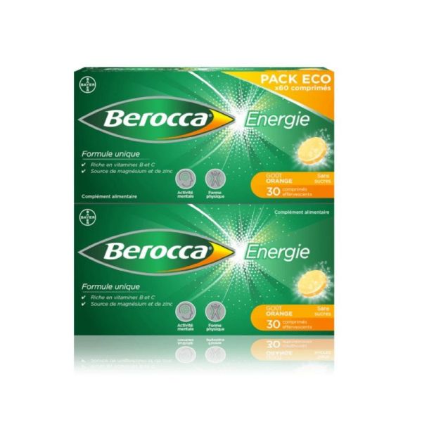 BEROCCA ENERGIE Sans Sucre Pack ECO 60 Comprimés Effervescents - Forme Physique, Activité Mentale