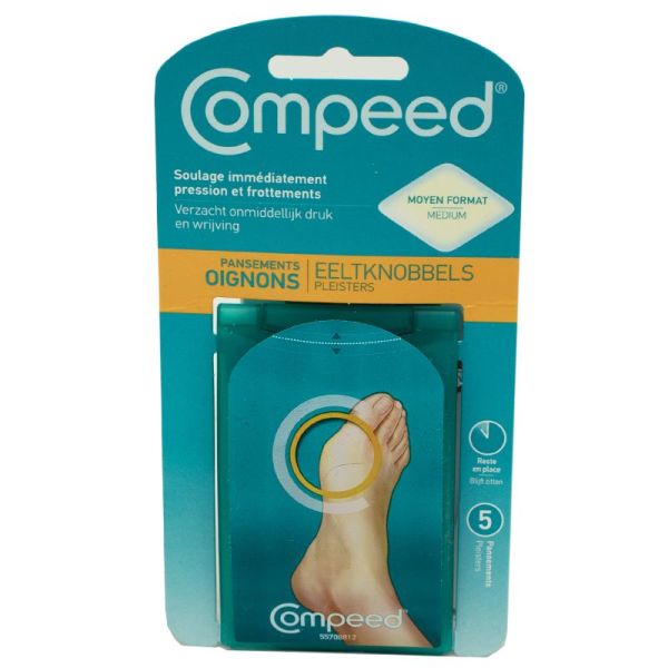 COMPEED 5 Pansements Oignons Moyen Format 4.7 x 6.8cm - Technologie Hydrocolloïde