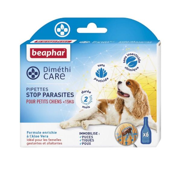 DIMETHICARE Pipettes Stop Parasites 6x 1.5ml Petit Chien -15kg - Puces, Tiques, Poux