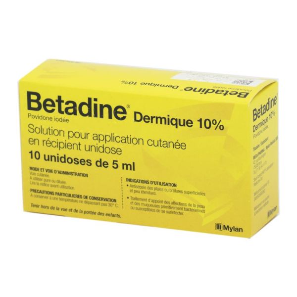 BETADINE DERMIQUE 10 %, solution  cutanée - Boite de 10 unidoses de 5ml