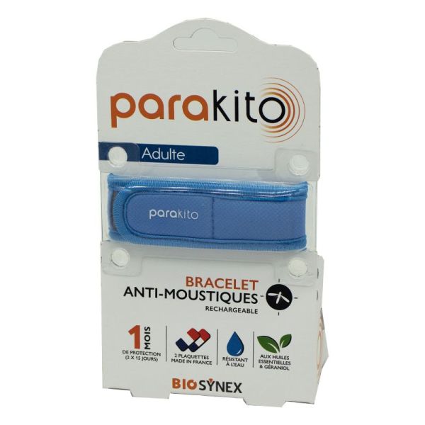 PARAKITO Bracelet BLEU - Bracelet Anti Moustiques Rechargeable - Aux Huiles Essentielles - Bte/1