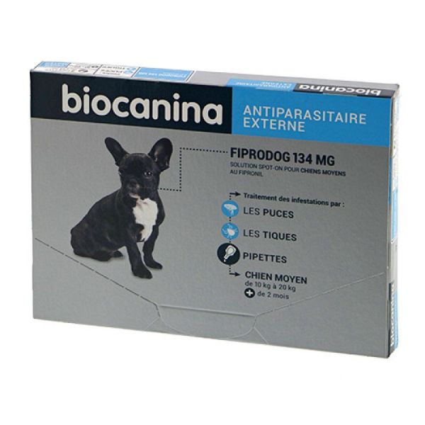BIOCANINA FIPRODOG 134mg Chiens Moyens Spot On au Fipronil - 3 pipettes