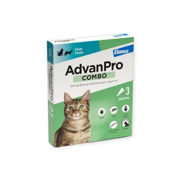ELANCO - AdvanPro COMBO Solution Spot-on pour chats et furets 3 pipettes