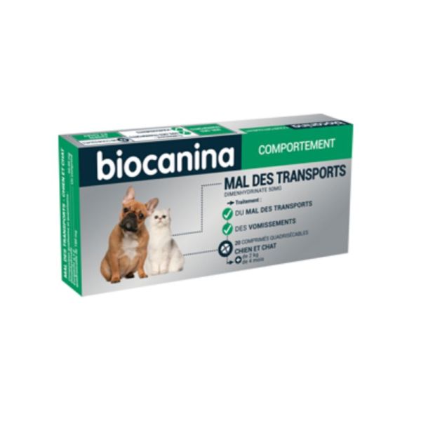 BIOCANINA MAL DES TRANSPORTS 20 Comprimés - Antivomitif Chiens et Chats - Dimenthydrinate