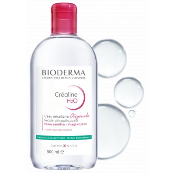 BIODERMA CREALINE H2O 500ml Solution Eau Micellaire Démaquillante sans Rinçage - Peau Sensible