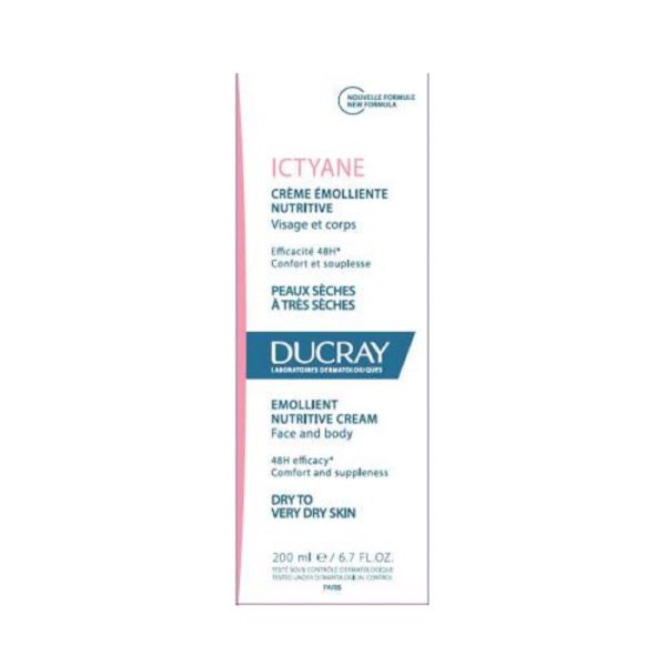 ICTYANE Crème Emolliente Nutritive 200ml - Soin Visage et Corps, Peaux Sèches à Très Sèches