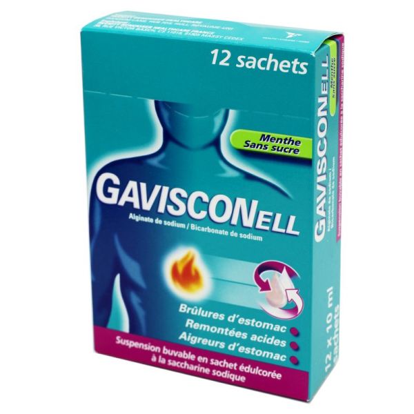 Gavisconell Menthe sans sucre, suspension buvable -12 sachets 10 ml