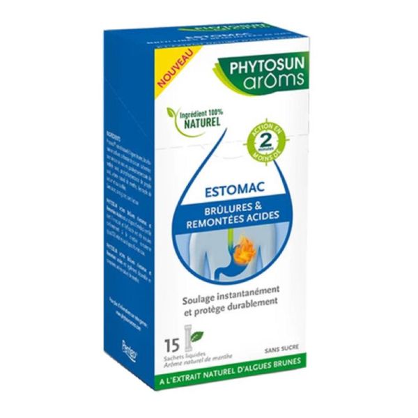 PHYTOSUN AROMS ESTOMAC 15 Sachets Liquides - Brûlures et Remontées Acides