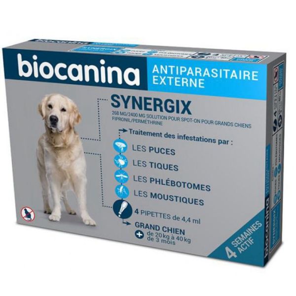 BIOCANINA SYNERGIX 268mg/2400mg Grands Chiens Anti Parasitaire Externe - Solution Spot On pour chien