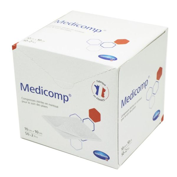 MEDICOMP Stérile 10 x 10 cm Compresse en Non Tissé Stérile 4 Plis, 4 Epaisseurs - Soin des Plaies