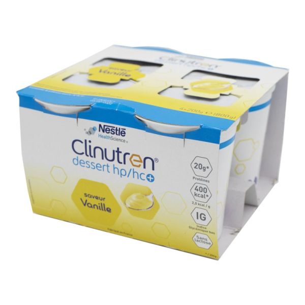 CLINUTREN DESSERT HP/HC+ Vanille - Complément Nutritionnel 400 Kcal - 4x Cup/200g