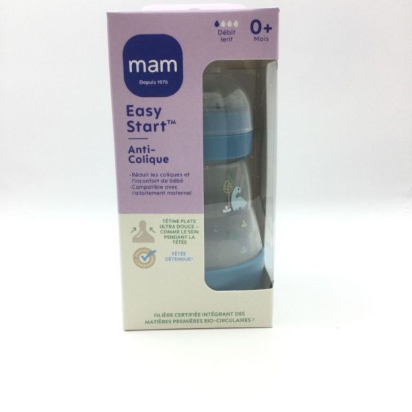 MAM Biberon Easy Start Anti Colique 160ml - Bleu - 0 Mois et + Tétine Débit 1 Lent 9001616836473