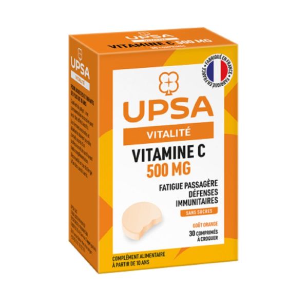 UPSA Vitalité Vitamine C 500mg 20 Comprimés à Croquer - Défenses immunitaires, Fatigue Passagère, Baisse de Forme