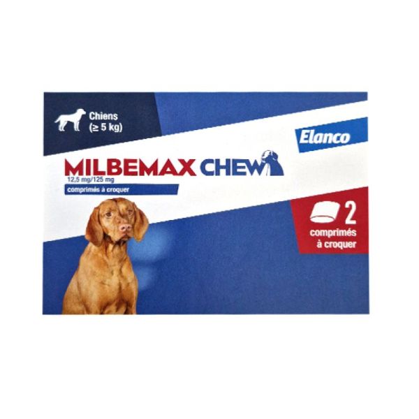 MILBEMAXCHEW Chiens de plus de 5kg - Vermifuge Interne Spectre Large - Bte/2 Comprimés à Croquer